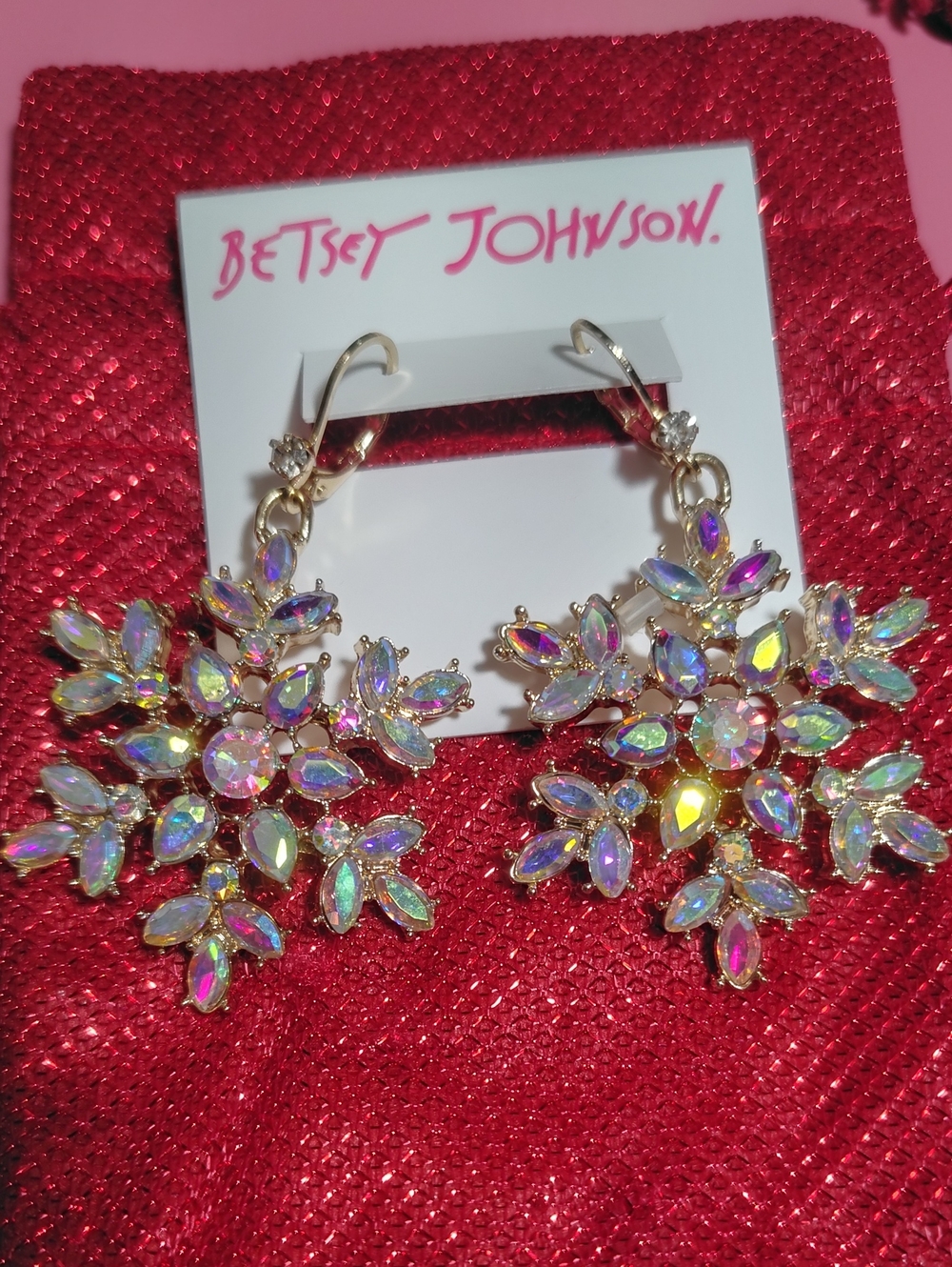Betsey Johnson Iridescent Snowflake Drop Earrings - Multicolor Pink Hues